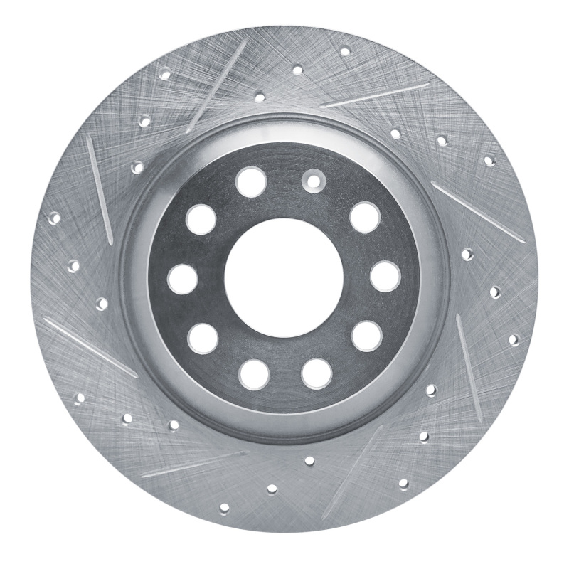 Audi Q3 Brake Rotor (1) - Rear Left - R1 Concepts - Drilled & Slotted - Silver - `16-`25